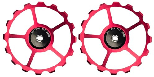 cyclingcolors 2X Fahrrad Riemenscheibe Schaltwerk Führungsrad Aluminium 7075 Rot mit 689-2RS Abgedichtetes Lager Hintere Schaltrollen Mountainbike Rennrad, 16T