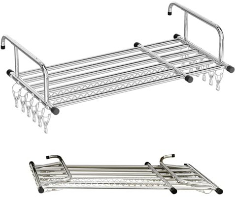 Tendedero para radiador, tendedero portátil para barandillas de balcón y alféizar de Ventana, con Pinzas para Calcetines, Ajuste de 16 Posiciones, para Ropa de Cama, Ropa, tendedero de Acero inoxida