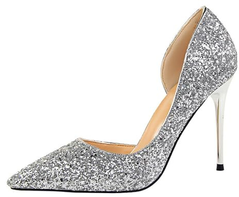 Xinmjoy High Heels for Women Sparkling Glitter Closed Toe Pumps Shoes Sparkly Heels for Wedding Party Evening Casual