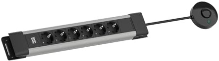 BACHMANN CONNECTUS 6-Fach Steckdosenleiste (Robuste Mehrfachsteckdose mit 1,5m Fußtrittschalter und 1,5m Kabel zur Steckdosen) Grau, Schwarz
