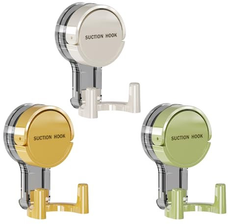 Disnace 3 ganci a ventosa super forte, ganci a ventosa vuota, doppio gancio per appendiabiti, gancio a ventosa per bagno cucina doccia, 5 kg, senza trapano, colore: bianco verde giallo