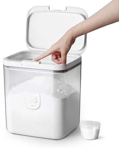 LivLab Mker Waschmittel-Spender mit One-Press-Deckel, klarer PET-Pulverbehälter mit Messbecher, Pods-Behälter 5.5L/12Lbs/200oz(270 Pods)