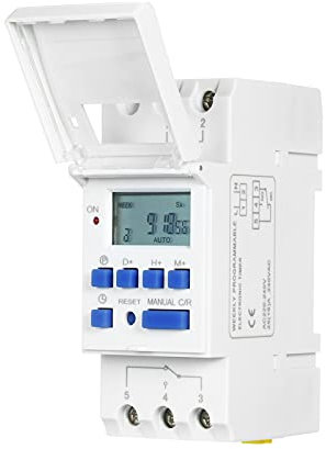 Horett THC15A - Temporizador digital LCD de programación de energía, relé de 16 A, electrónico, semanal, 7 días, 16 encendido, relé, temporizador, control de temporizador, CA, CC, 24 V, DIN (24 V)