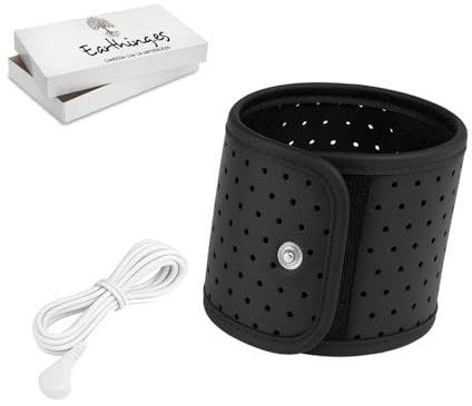 Earthing Brazalete Grounding de Conexión a Tierra, Cable de 4,5 m, Banda Ajustable para Muñeca y Tobillo, Negro, Transpirable