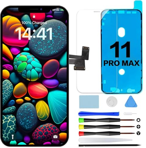 Display für iPhone 11 Pro Max Bildschirm Ersatz LCD Screen Digitizer 6,5 | Reparaturset mit Werkzeugen, Dichtung und gehärtetem Glas, Retina LCD mit True Tone & Face ID Unterstützung