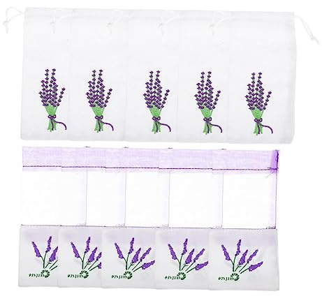 BAZEITFLOW Bolsitas Cordón 10 Piezas (5 Bolsas De Organza Lazo 5 Bolsas Vacías) Tela De Hilo Permeable Tamaño Compacto Para Colgantes Almacenamiento Hogar Automóvil Armario