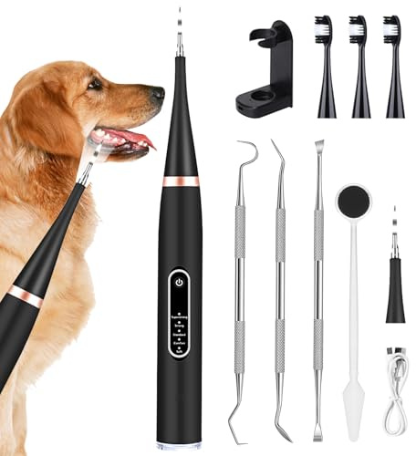 AURIVEE Kit per la Rimozione della Placca Dentale per Cani - Rimuove Tartaro e Placca con Luce LED