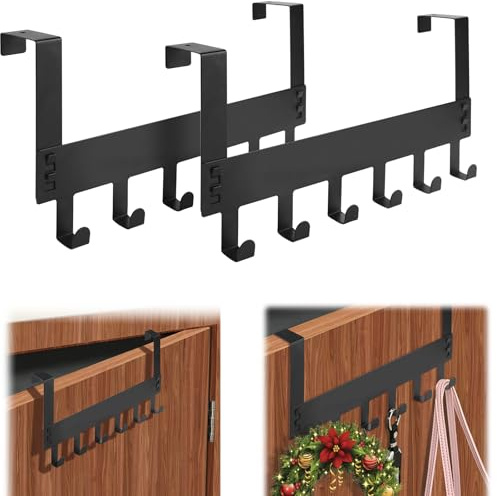 2 Stück Türgarderobe zum Einhängen Türhaken 6 Haken Platzsparend Garderobenhaken Schwarz Matt Kleiderhaken Taschengarderobe Tür Innen Hakenleiste Aufhänger Stabile Metallhaken für Wohnzimmer, Küche