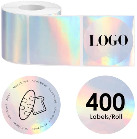 Thermo Etiketten Rund 50mm 400 Stück Selbstklebende Thermodrucker Etiketten Thermoetiketten Rund Wasserdicht Ölbeständig Kratzfest Runde Etikettendrucker für Logos Barcodes QR-Codes (Silber)