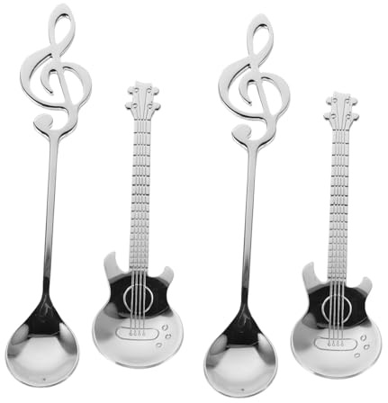 MAGICLULU 4pièces Cuillères à Musique Acier Inoxydable Forme De Guitare Pour Mélanger Café Et Confitures Décoratives Et Pratiques
