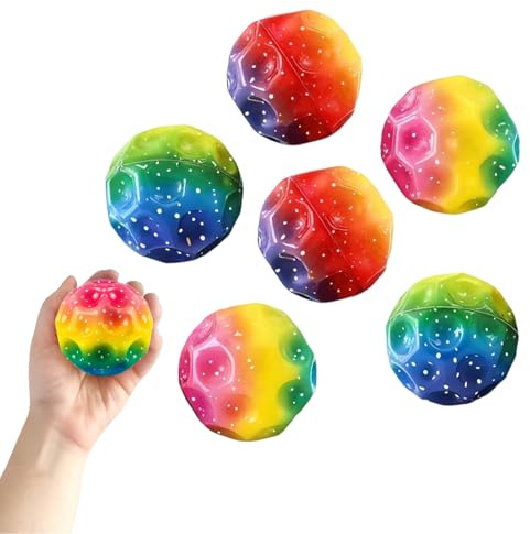 Generisch 6 Stück Spaceballs Flummies für Kinder, Super High Bouncing Hüpfbälle, Bunte Gummibälle für Indoor Outdoor Spiel & Stressabbau Moon Ball Geeignet für Erwachsene zum Stressabbau
