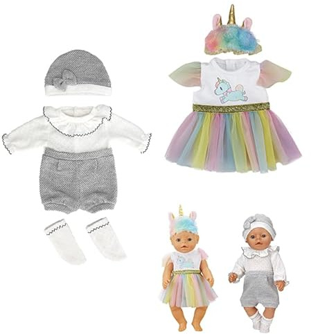 euytiky Kleidung Outfits für Baby Puppen, Kleidung Puppenkleidung 35-43 cm, Baby Puppensachen puppenzubehör, Baby Newborn Kleid Zubehör mit Hut Langarm Hose Geschenk für Kinder Mädchen Jungen (Grau)