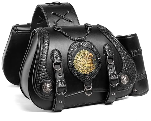Motorcycle Saddlebags for Harley Davidson Fat Bob 1979-2023 2024, Vintage Motorcycle Saddle Bag, Waterproof Leather Motorbike Travel Storage Bag, With Cup Holder,D