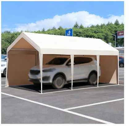Robuste Carports Für Alle Wetterbedingungen, Mit Metallrahmen, Geeignet Für Traktoren, LKWs, Wohnmobile Und SUVs(White,9.8x19.6x6.5 ft)