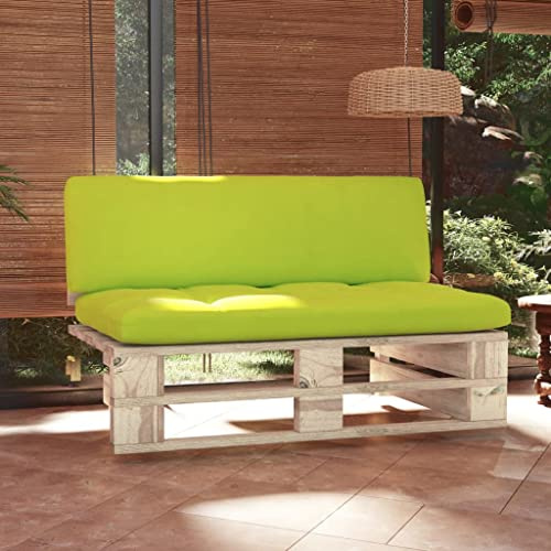 Mandloder Paletten-Mittelsofa Outdoor, Imprägniertes Kiefernholz, Hellgrüne Kissen, 110x65x55 cm, Robustes Gartenmöbel für Terrasse, Balkon, Lounge-Set
