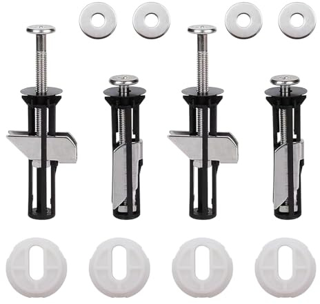 CasaMoments Juego de 4 tornillos universales para asiento de inodoro, tornillos de expansión con tornillos y tuercas de acero inoxidable, accesorios de repuesto para tapa de inodoro