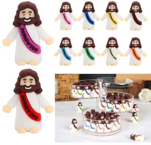 KAHZOR 10 Mini Figurines Jésus, Cadeaux Chrétiens Pour Enfants, Miniatures Jésus Pour Activités, École du Dimanche et Baptême, Petites Figurines Jésus en Décoration, Remplisseurs d'Oeufs de Pâques