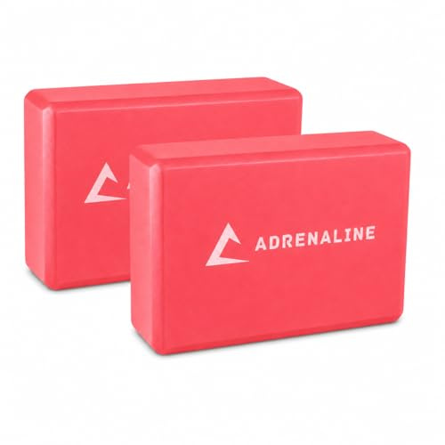 Adrenaline Set 2 Mattoncini Yoga in Schiuma E.V.A. ad Alta Densità, Rossi, 8x15x23 cm, per Yoga, Pilates e Stretching