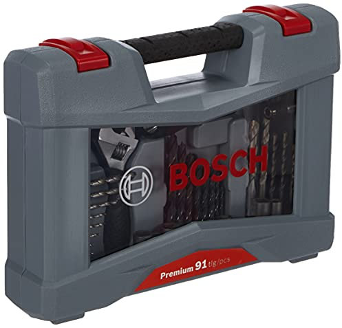 Bosch Professional 91tlg. Bits und Bohrer Premium X-Line Set (Betonbohrer, Fliesenbohrer, Universalhalter, Tiefenstopp, Rollgabelschlüssel, im stabilem Koffer, Zubehör Bohrmaschine)