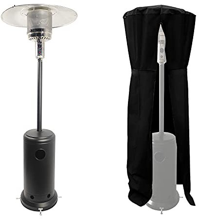 Parasol chauffant OSLO - chauffage d'extérieur au gaz en acier noir + housse de protection