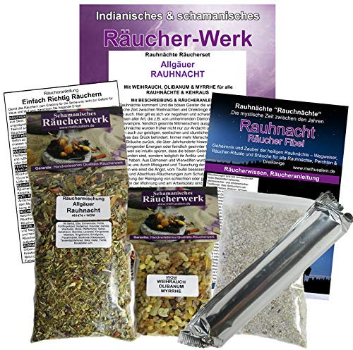 Rauhnächte räuchern 9-TLG Räucher-Set Starter-Set ALLGÄUER RAUHNACHT 20 HEIMISCHEN KRÄUTER + WEIHRAUCH + MYRRHE. Räucherschale, Zange, Anleitung, Rauhnachtfibel, Zubehör 81474-SZ