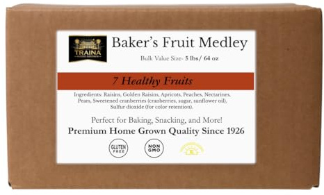 Traina Home Grown Baker’s Dried Fruit Medley - Raisins, Apricots, Peaches, Nectarines, Pears, Sweetend Cranberries - Bulk 5 lb Case, Non-GMO, Gluten-Free- Dried Fruit for Bakeries, Restaurants & Foodservice