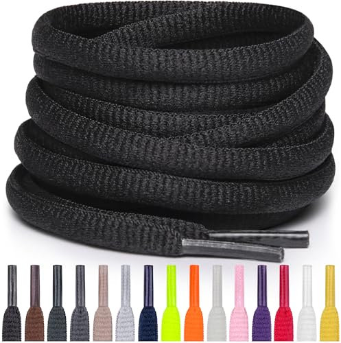 Miscly Cordones Atléticos Ovalados - Disponibles en Múltiples Longitudes y Colores (Negro, 114 cm)