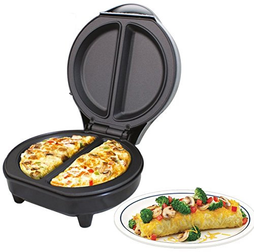 Trendi Dual Omelette Maker Electric-Easy Clean Non-Stick Cooking Plate-Makes Healthy Omelettes,Scrambled & Fried Eggs-Featuring Ready Indicator Light & Cool Touch Handle,750W,26.5x22.5x14 cm