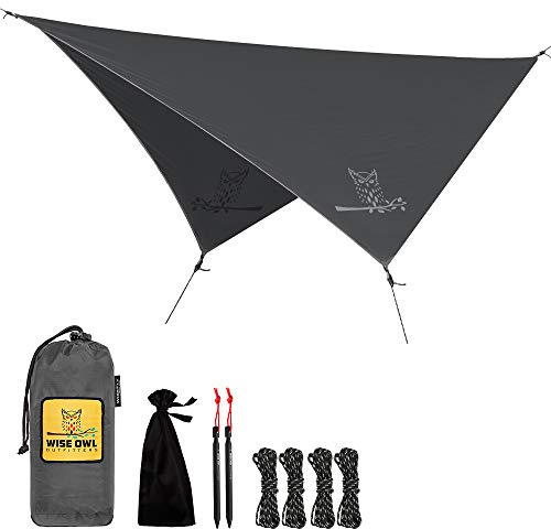 Wise Owl Outfitters Camping Tarp Waterproof Hammock Cover Shelter Camping Accessories with Tent Pegs and Carry Bag