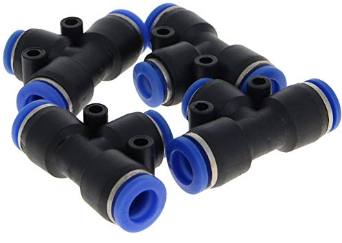 PEG8-6 T-Stück Push to Connect Fitting, Kunststoff 3-Wege-T-Stück mit Reduzierung von 8 mm auf 6 mm pneumatischen Steckverbindern, blau, 4 Stück