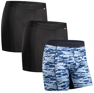 DANISH ENDURANCE Running Boxers Men, Anti Chafing Underwear, Long Leg or Regular, Breathable Sports Boxers, Moisture Wicking, 3 Pack