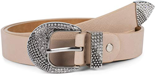 styleBREAKER Cinturón de Damas de color liso con hebilla decorada con strass, acortable 03010107, tamaño:95cm, color:Beige