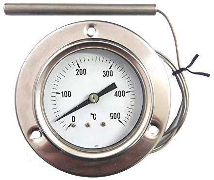 PIROMETRO/termometro 0-500° INOX per FORNI PIZZA, BBQ,FORNI a LEGNA, etc.