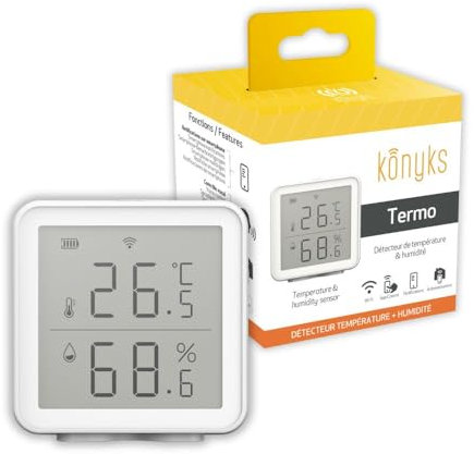 Konyks Termo, Thermomètre Hygromètre connecté Wi-Fi, Lecture à distance, déclenche d'autres appareils Konyks en fonction des mesures, Compatible Alexa et Google Home