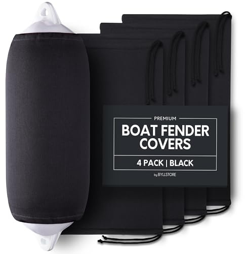 Byllstore Housse de Garde-Boue de Bateau Noire en Polyester – Compatible avec Taylor Made, Big B, Hull-Gard et Super Gard – Plusieurs Tailles (20,3 x 55,9 cm, 4)