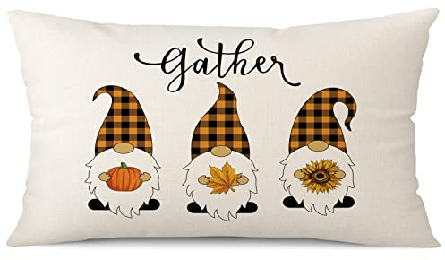 JOTOM Herbst Kissenbezug 30 x 50 cm Dekorativ Kissenhülle Fallen Dekokissen Sofakissen Bezug für Sofa Couch Schlafzimmer Outdoor Bauernhof (Orange Karierter Zwerg)