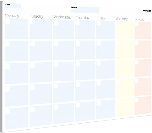 PACKLIST A4 Månadsplanerare och organiserare, permanent kalender, odaterad, månatlig planerare med 25 ark med exklusiv och miljövänlig 100 % pappersdesign