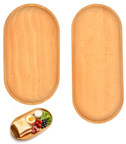 ZOOMPIL 2-Teiliges Ovales Holztablett Set - Auslaufsicheres, Dekorative Kaffee und Essen Platte, für Restaurant, Wohnzimmer, Küchenarbeitsplatten und Badezimmer Waschtische