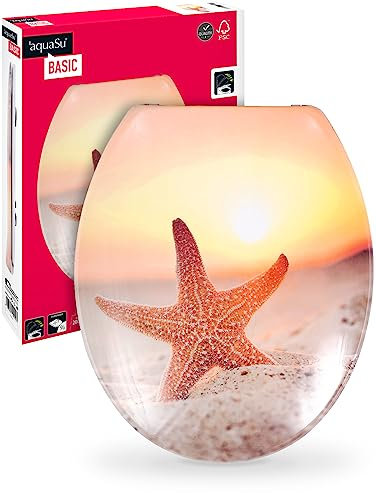 'aquaSu® Basic, WC-Sitz mit Motiv, Duroplast Toilettendeckel mit Absenkautomatik, Belastbar bis 200 kg, Standard O-Form, Take-Off, 409193