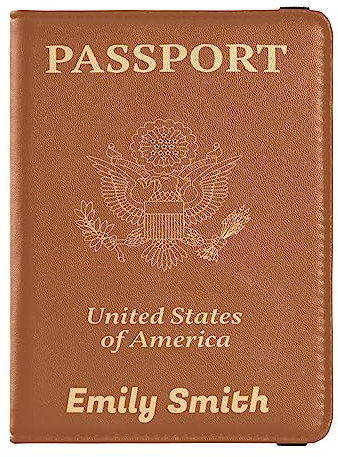 Personalisierte Reisepasshülle, Brieftasche, Kombi, individueller Name, PU-Leder, Reisepass, Impfkarten-Schutz für Damen und Herren, Reisegeschenk, Terrakotta, Einheitsgröße