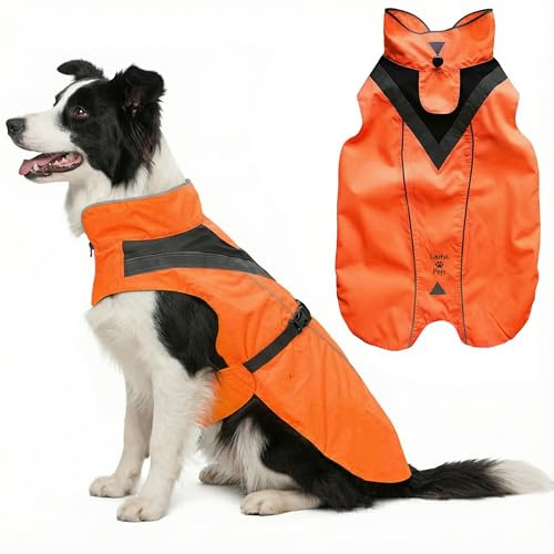 Lautus Pets Wasserdichter Hunderegenmantel, reflektierenden Sicherheitsstreifen & Leinenöffnung – Leichte, Jacke für mittelgroße Hunde - S, Orange | Hundebekleidung Und Zubehör, Reflektierende Sicherheitsstreifen, Leichte Jacke Für Mittelgroße Hunde, S Orange