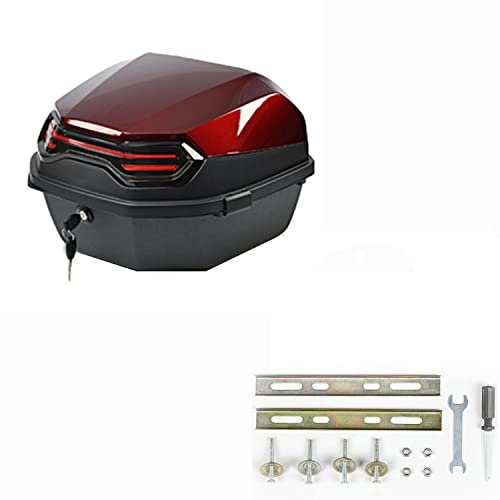 JUNNIU wasserdichte Motorrad-Topbox, Topcase mit Rückenlehne, klassisch, bietet Platz für 2 Helme, 40 x 40 x 28 cm/15,7 x 15,7 x 11 Zoll/Rot/Rot Decoration