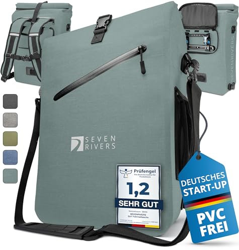 SEVENRIVERS 3 in 1 Fahrradtasche - Rucksack, Gepäckträgertasche & Umhängetasche in einem - Wasserdicht & PVC frei - inkl. Laptop-Tasche (24L) (Mint)