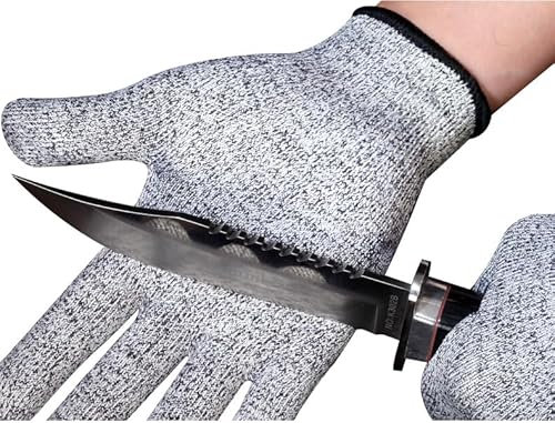 PRECORN Guanti antitaglio cucina, lavoro e giardino – protezione ad alte prestazioni | certificazione CE | rete metallica in acciaio inox | antiscivolo e unisex | 1 paio in grigio