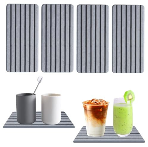 4 Stück Badezimmer Tablett, Deko Bad Tablett Eckig, Badezimmertablett, Tabletts für das Bad, Schminktisch Tablett Organizer, Kieselgur-Material, für Seifenspender Organizer Bad Arbeitsplatte (Grau)
