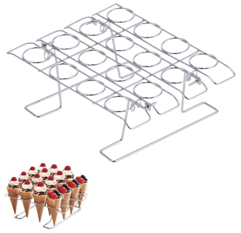 Gsycle a 16 Cavity Cupcake Cono formeggiatore, Pieghevole Cono Gelato in Acciaio Inossidabile Cono Waffle Cono Cono Torta Decorazione Vassoio Pasticceria per Raffreddamento da Cucina, Display