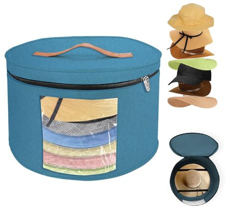 SAMTURUI Große Hutschachteln für Damen & Herren, Hutaufbewahrungsbox, faltbarer runder Hut-Organizer, Reise-Hutbehälter mit staubdichtem Deckel, Stofftierspielzeug, Kleideraufbewahrung, Dunkelblau