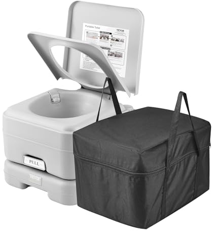 VEVOR Portable Toilet for Camping, Porta Potty with 3.2 Gal Waste Tank & 3.2 Gal Flush Tank, Push-Button Pressurized Flush Commode with Level Indicator, Travel Toilet for Adults Kids Camping Car Trips