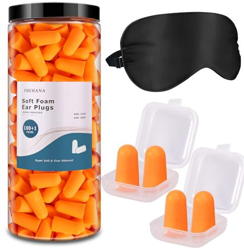 FBEHANA 100 pares de tapones de espuma para reducción de ruido para dormir, 32 dB, supersuaves, con cancelación de ruido, para dormir, filmar, viajar, trabajo, estudio, con tapones para los oídos con