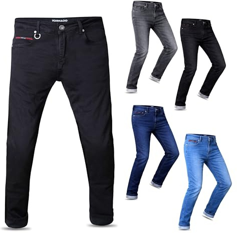 Tornado Comfort Men's Slim Fit Motorcycle Jeans – Aramid-Lined Denim Biker Pants with CE Level 2 Protective Armour & Comfortable Fit